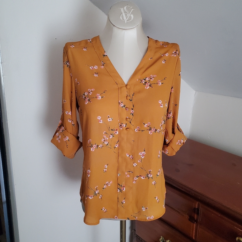 Express Mustard Floral Top XS